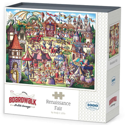 Boardwalk Renaissance Fair 1000 Piece Jigsaw Puzzle Medieval Fantasy Festival Puzzles with Premium Box, Gift for Adults and Family 19"x26"