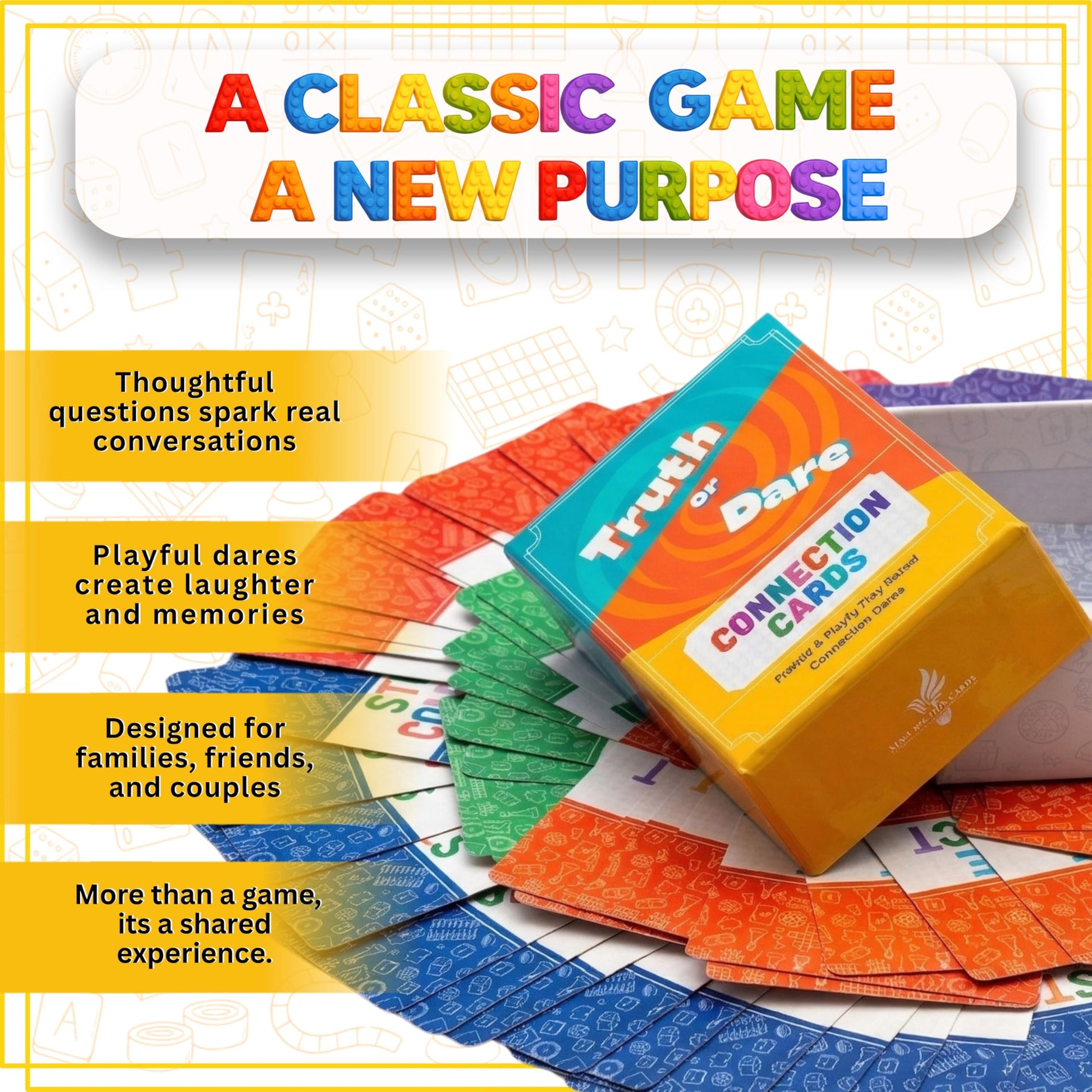 Mellow Minds Truth or Dare Card Game for Families, Couples & Friends - 100 Fun Conversation & Connection Cards for Game Night, Bonding, Parties & Road