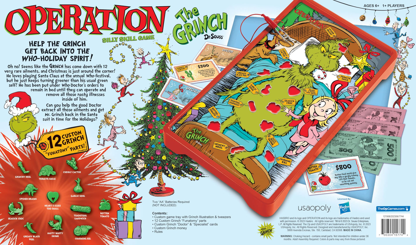 Operation: The Grinch Board Game | Classic Dr. Seuss Art & Custom Funatomy Parts