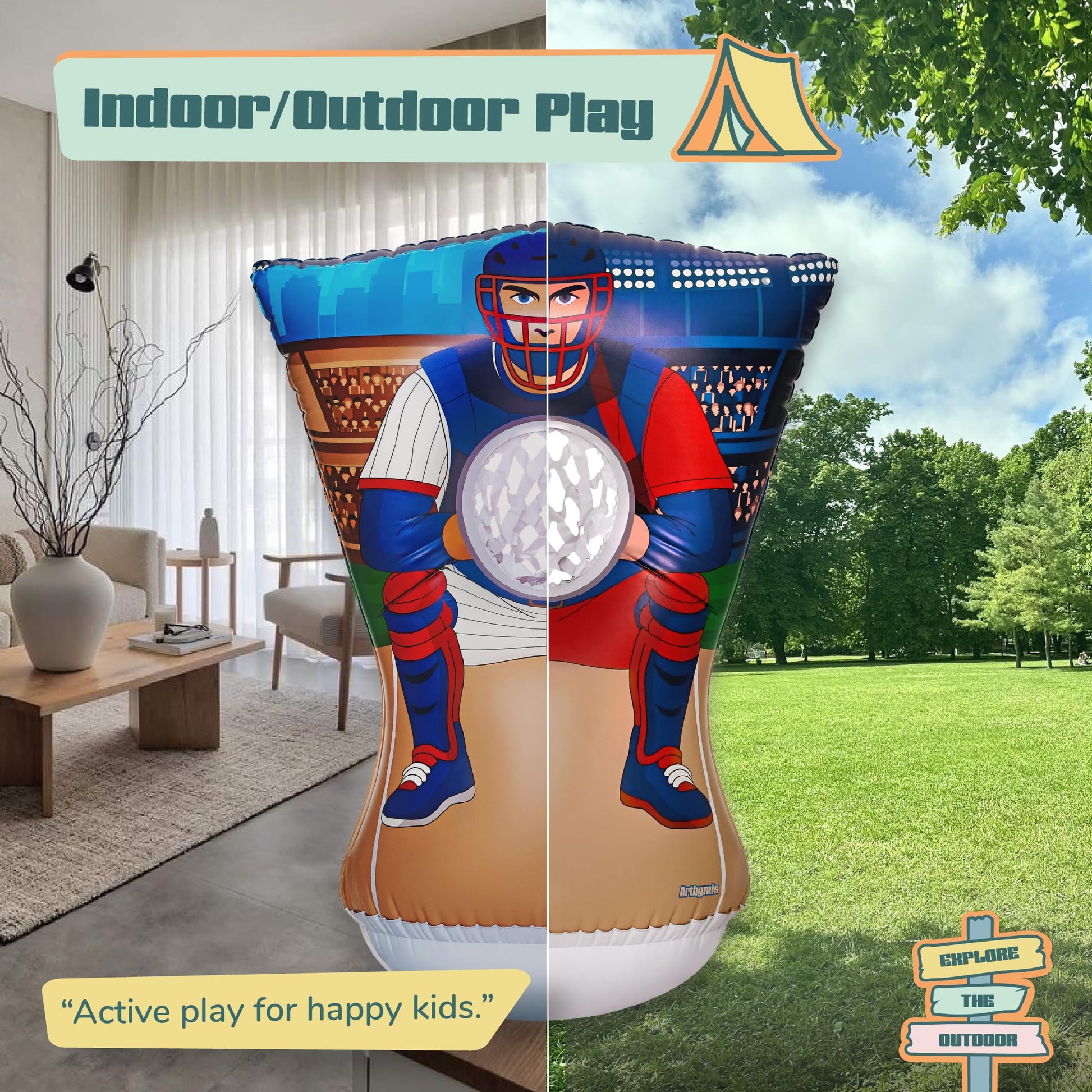 Arthymis Pitching Target for Kids - Double-Sided Baseball Training Equipment for Indoor & Backyard Baseball Practice, Inflatable Strike Zone
