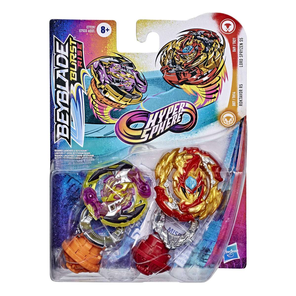 Beyblade Burst Rise Hypersphere Dual Pack Lord Spryzen S5 and Roktavor R5-1 Right/Left-Spin and 1 Right-Spin Battling Top Toy, 8 and Up