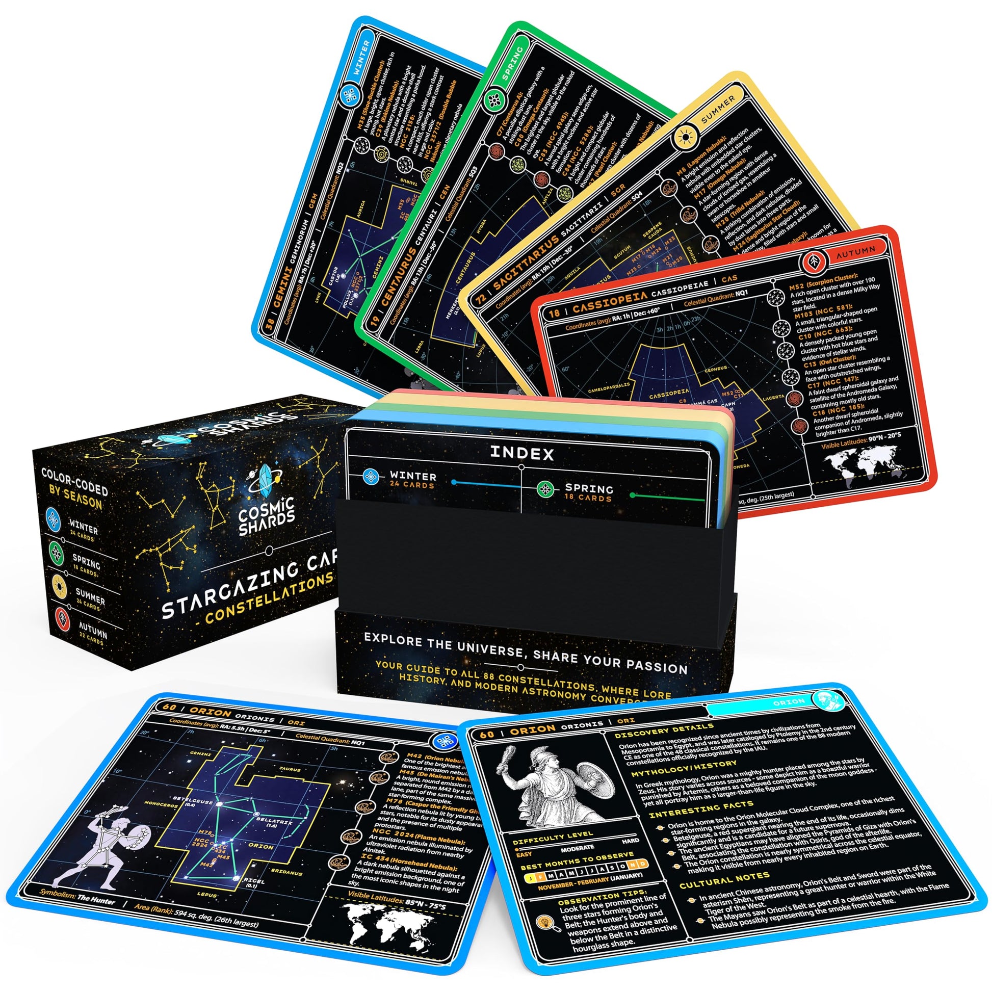 Cosmic Shards: Stargazing Cards - Constellations, 88 Astronomy Flashcards