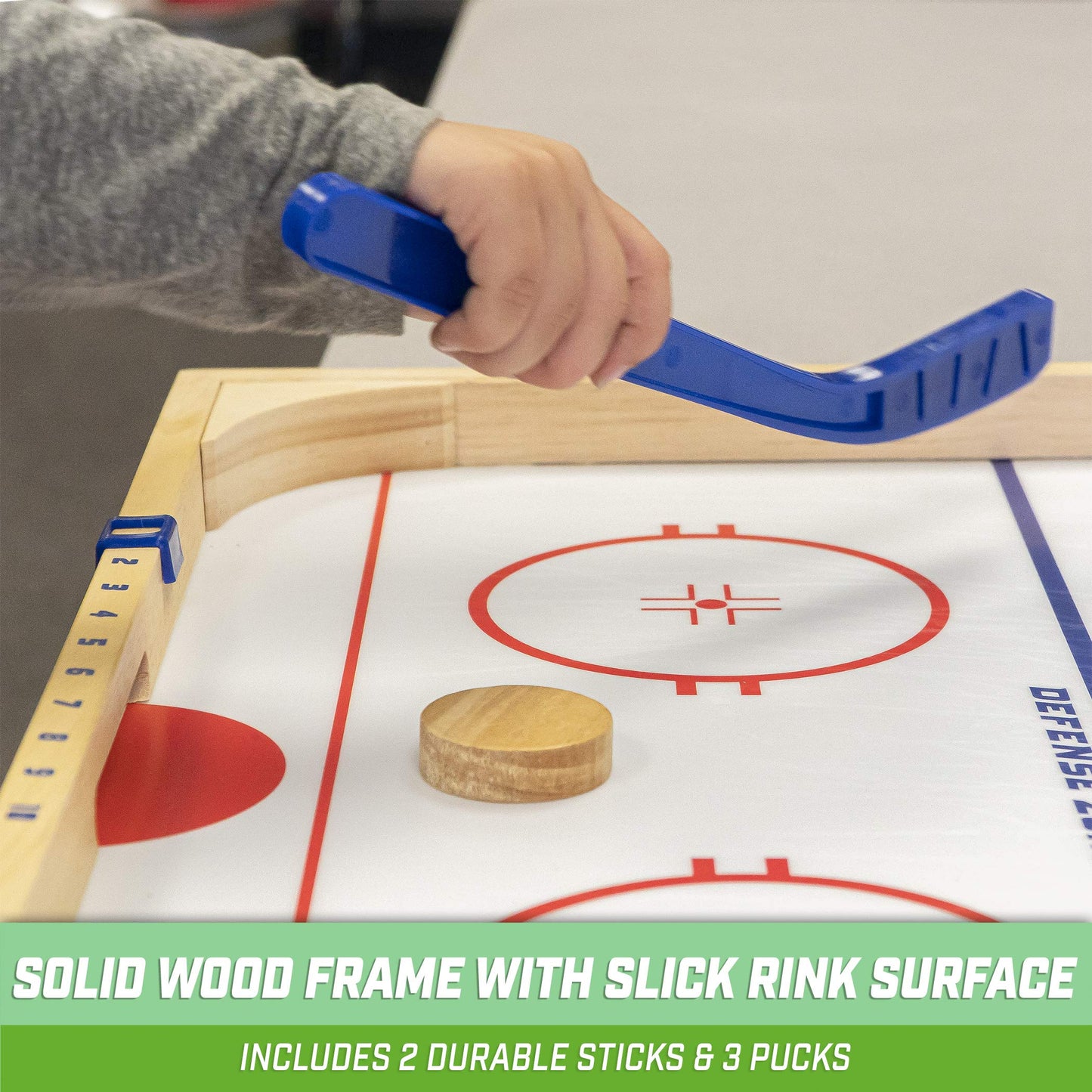GoSports Hockey Ice Pucky Wooden Table Top Hockey Game for Kids & Adults - Includes 1 Game Board, 2 Hockey Sticks & 3 Pucks