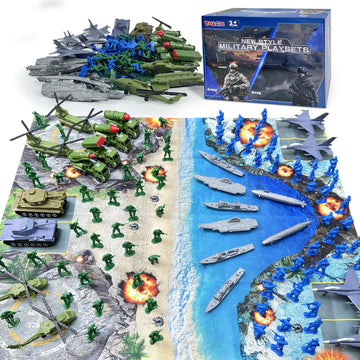 TALGIC Army Men Playset - Large Set Including Army Men Action Figures, Battle Mat, Army and Navy Weapon Gear Accessories, Military Combat Toys, Army
