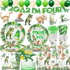 208 Pcs Dinosaur 4th Birthday Party Supplies, Green Dino Roar I'm Four Birthday Decorations, 20 Serves Include Plates, Cups, Napkins, Tablecloth, Cake