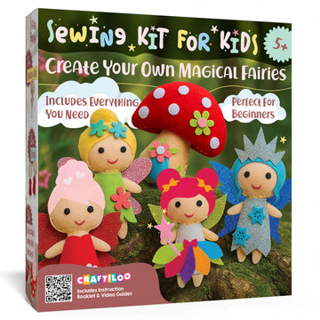 CRAFTILOO Fairy Sewing Kit for Kids Ages 5-12 - Beginner Sewing Kit with 5 Pre-Cut Felt Projects - Make Your Own Stuffed Animal Plush Dolls - Fun