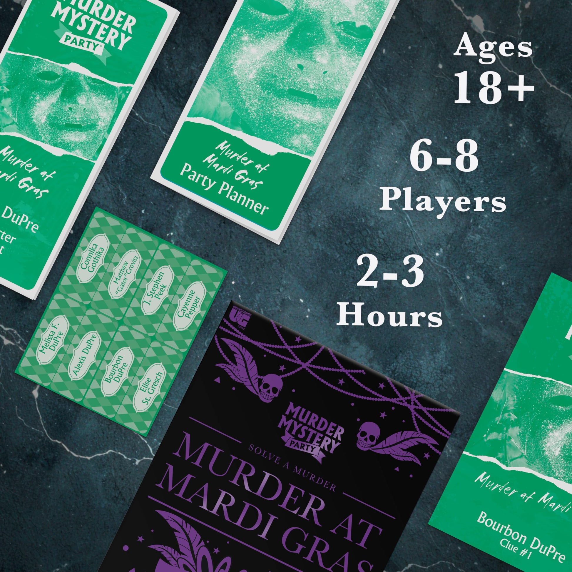 Murder Mystery Party- Murder at Mardi Gras Dinner Party Game for 8 Players, Interactive Mystery Game Kit for Adults, Role Play Party Game Ages 18+