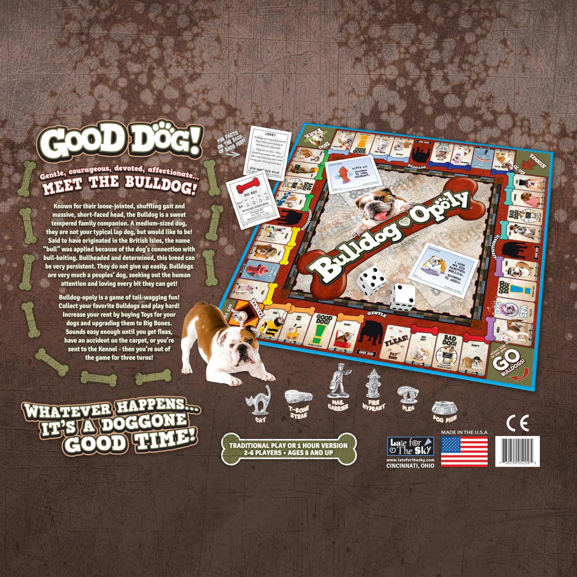 Late for The Sky Bulldog-Opoly Board Game - Bulldog Lovers Family Game, Property Trading Dog Theme, 2-6 Players, Ages 8+, Great Gift for Dog Owners