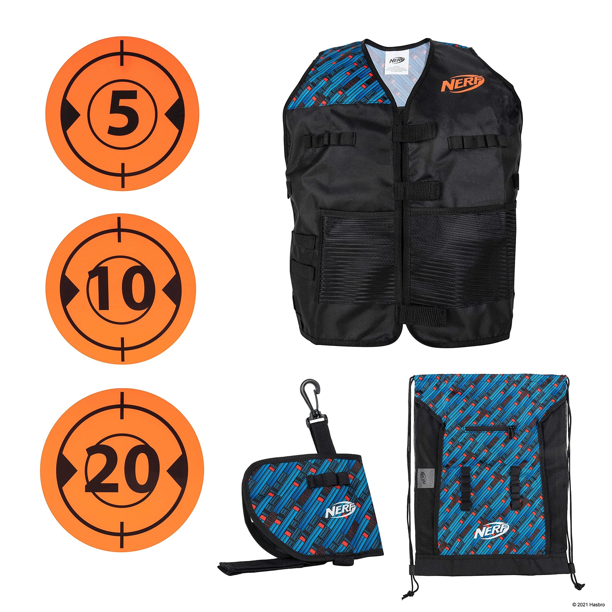 Nerf Elite Deluxe Tactical Gear Pack - Tactical Vest with Hip Holster, Cinch Backpack, and 5 Targets - Blast Into Battle