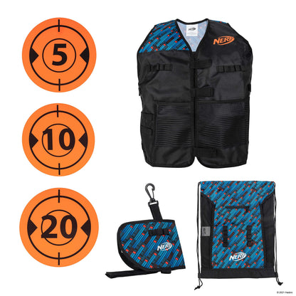 Nerf Elite Deluxe Tactical Gear Pack - Tactical Vest with Hip Holster, Cinch Backpack, and 5 Targets - Blast Into Battle