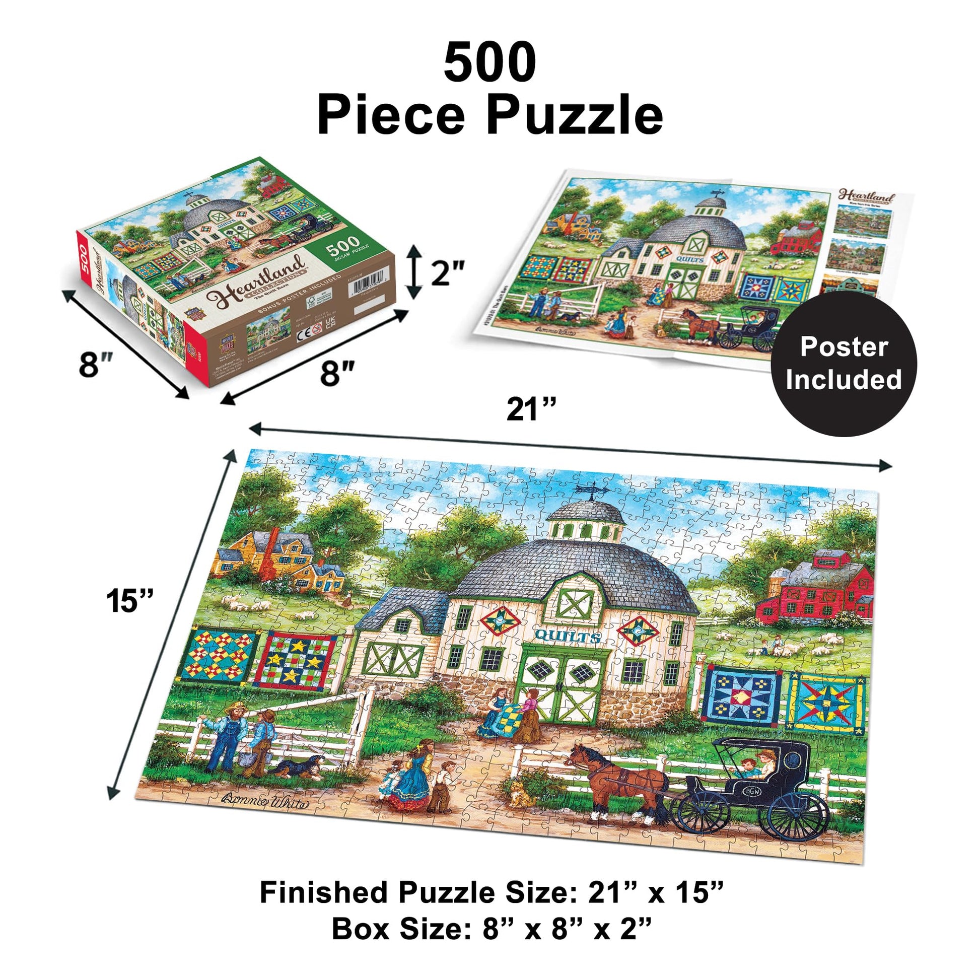 MasterPieces - 550 Piece Jigsaw Puzzle, The Quilt Barn, Fun for Adults, Family, Kids, 18" x 24"
