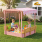 Qaba Wooden Sandbox with Cover Bench Seats Canopy for Kids Ages 3-6 Pink