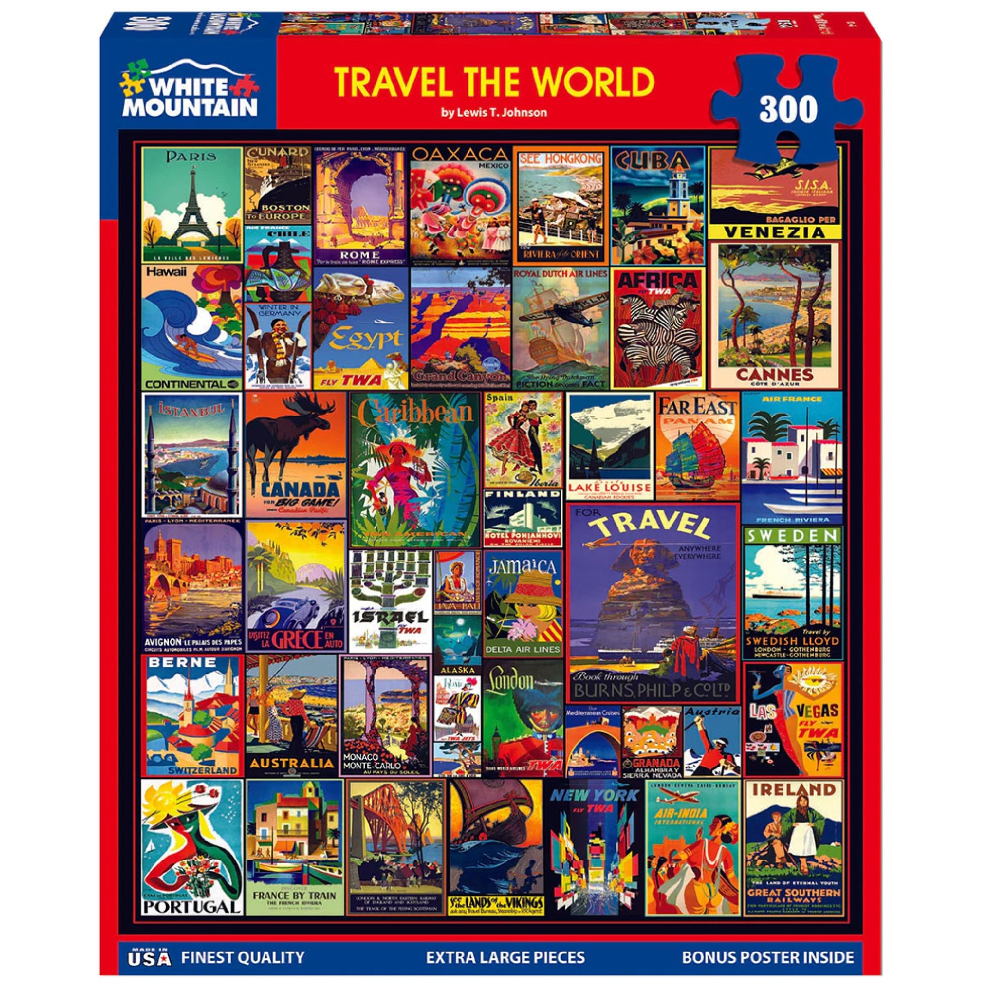 White Mountain 300 Piece Jigsaw Puzzle Fun Collage, Travel the World