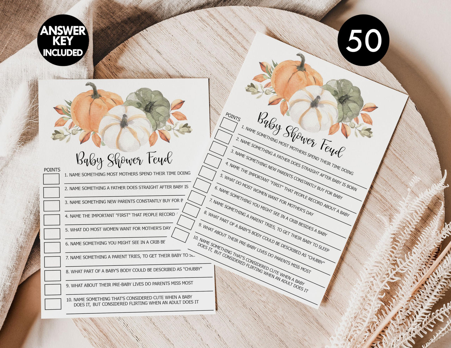All Ewired Up 50 Baby Shower Family Feud (50-Cards) Fun Baby Shower Game Activity, Gift, Gender Neutral Boy or Girl, Pumpkin, Autumn, Fall