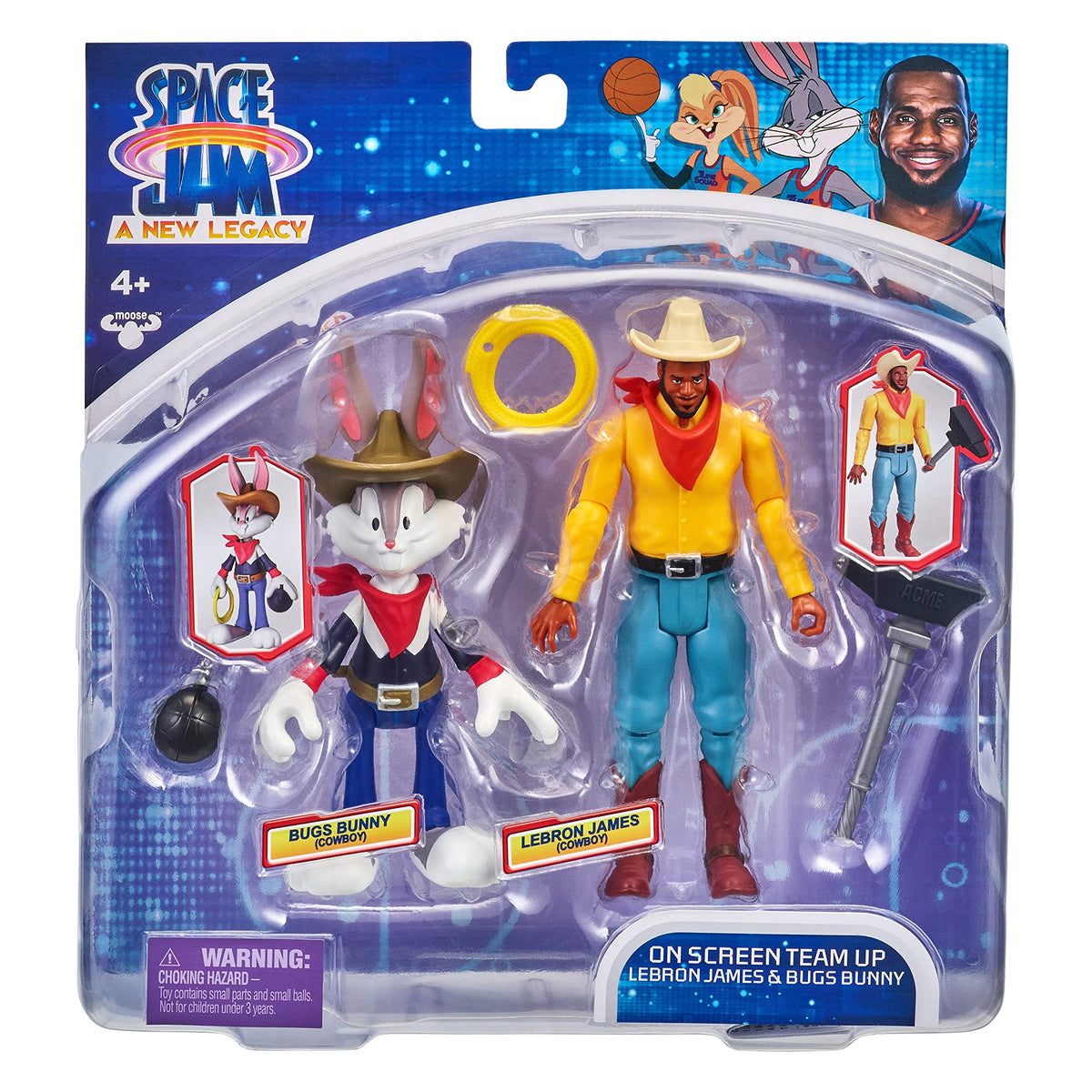 Oonies Moose Toys Space Jam: A New Legacy - 2 Pack - On Screen Team Up - Lebron James & Bugs Bunny (Cowboys), Multicolor, (14623)