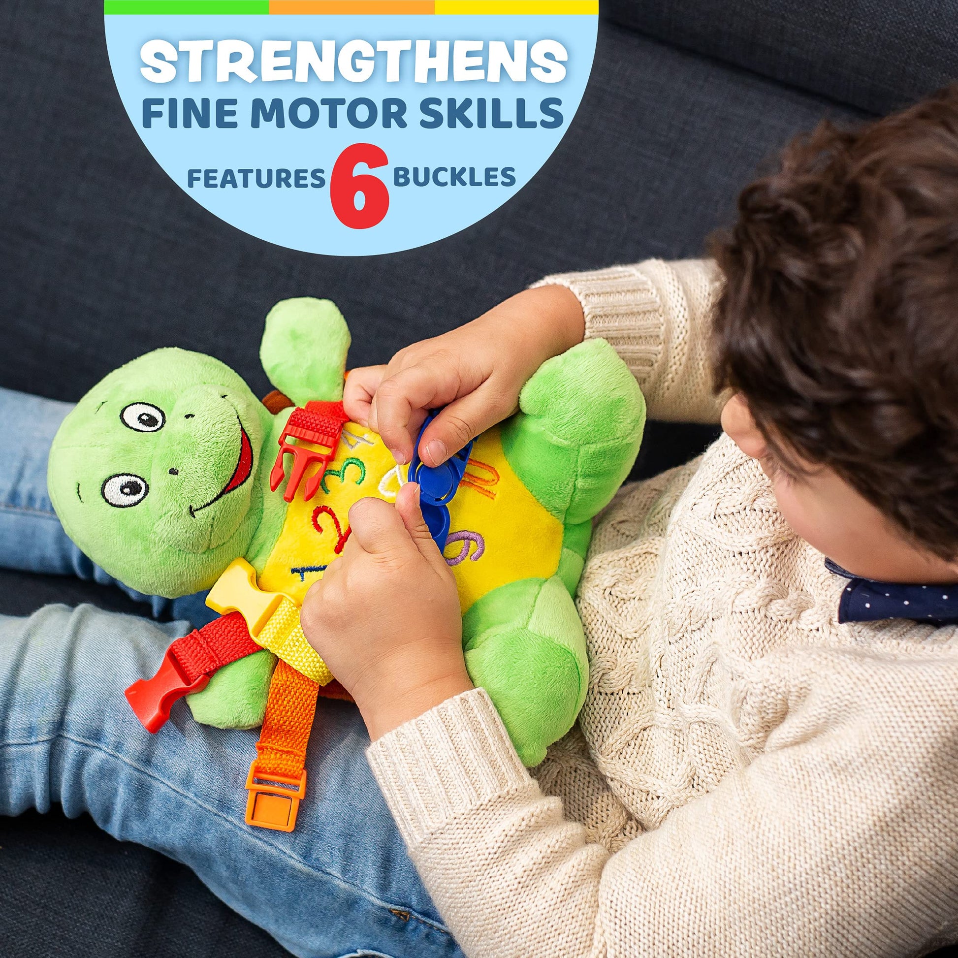 Buckle Toys - Bucky Turtle - Toddler Learning Activity - Develop Motor Skills and Problem Solving - Counting and Color Recognition - Sensory Stuffed