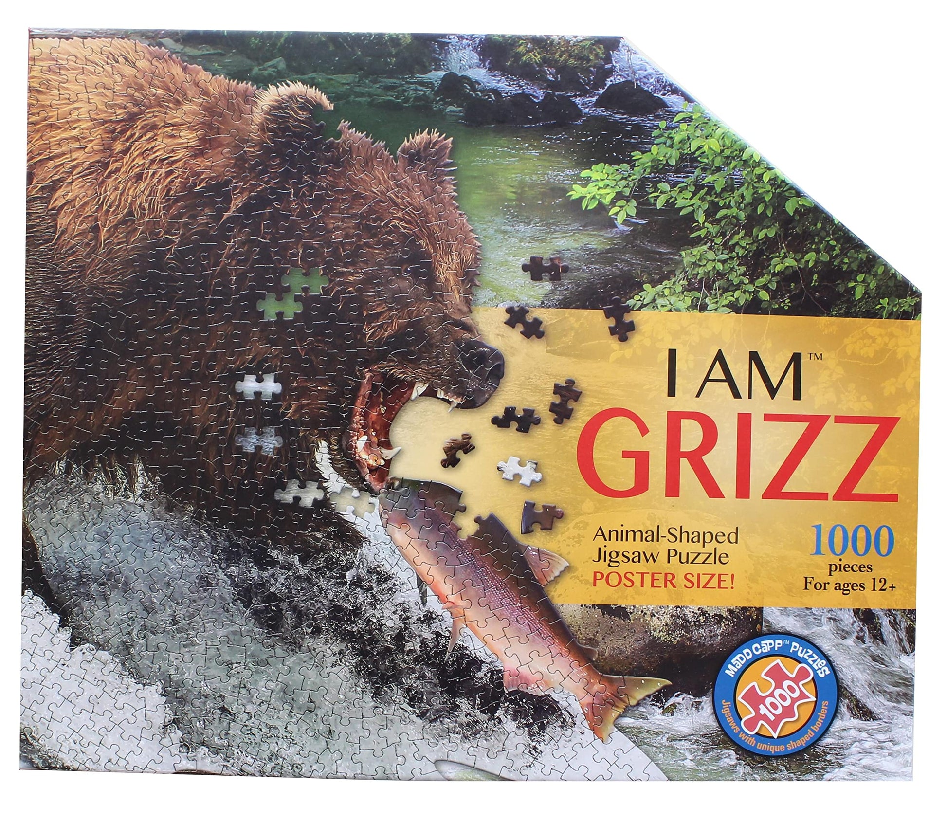 Madd Capp Puzzles - I AM Grizz - 1000 Pieces - Animal Shaped Jigsaw Puzzle, Multi