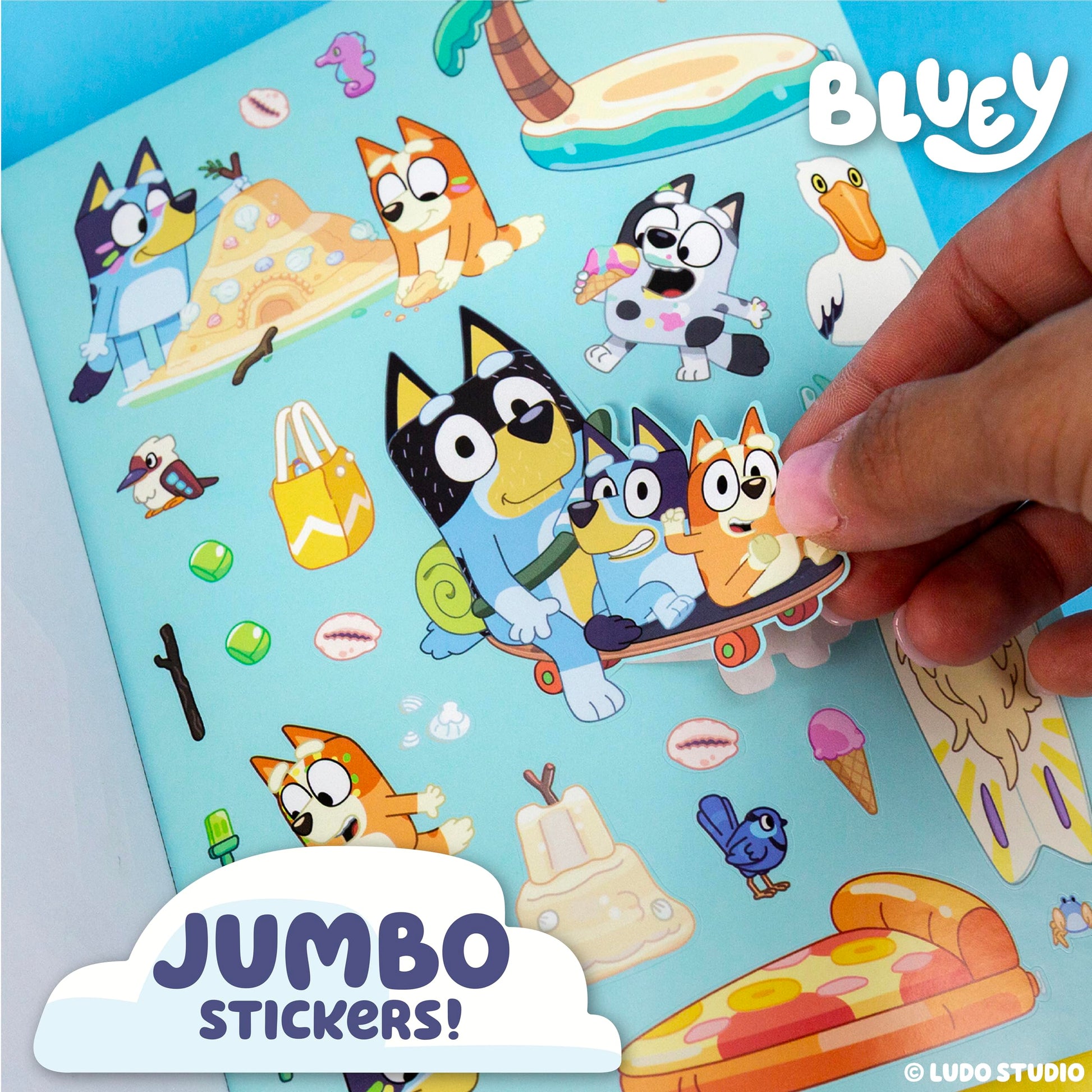 Horizon Group USA Sticker Book with Large and Small Sizes, Kids Stationary for Water Bottle, Notebooks, and Party Favors, Bluey