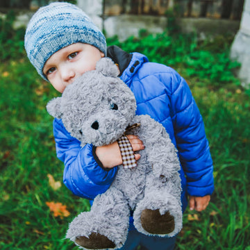 WEIGEDU Classic Fluffy Teddy Bear Plush Toys Stuffed Animals with Vintage Lattice Tie for Kids Babies Birthday Bedtime, 11.8 inches Gray