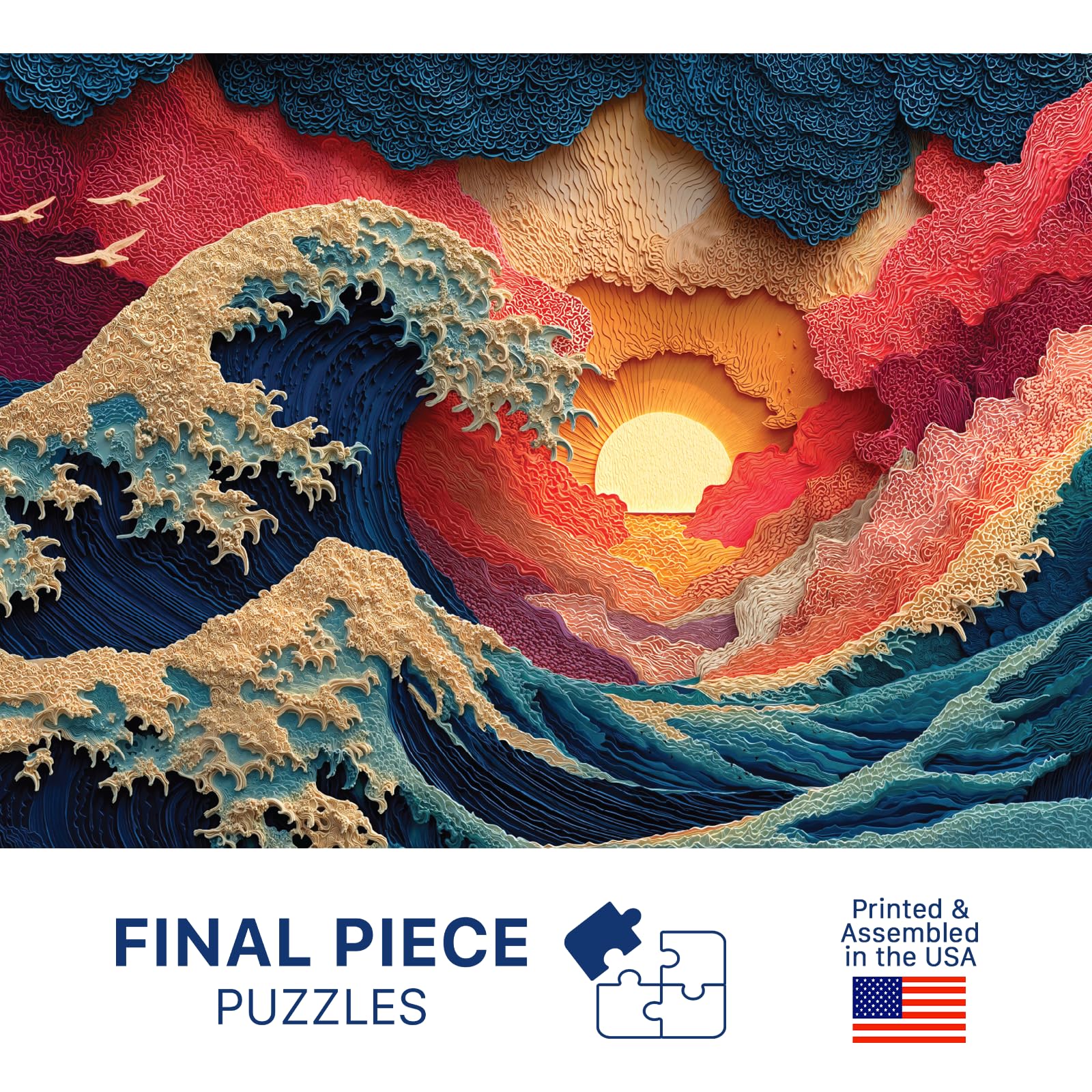 Great Wave (#2) - 1000 Piece Jigsaw Puzzle for Adults | Premium European Blue Board | Satin Low-Glare Finish | Ribbon Cut | Bonus Poster |