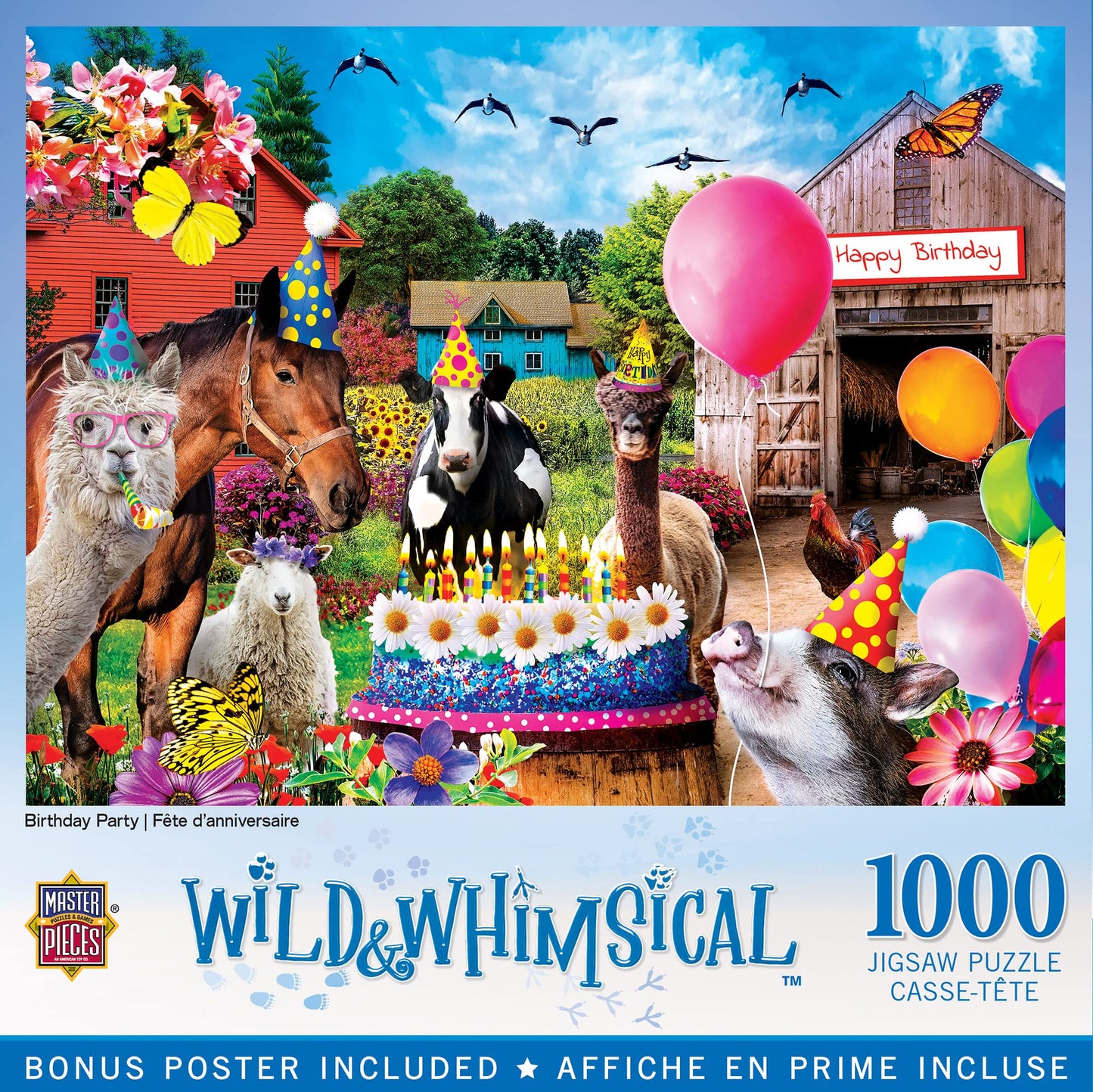 MasterPieces - 1000 Piece Jigsaw Puzzle, Birthday Party, Funny Animals, Activity for Adults, Family, Kids, Matte Finish, 19.25" x 26.75"