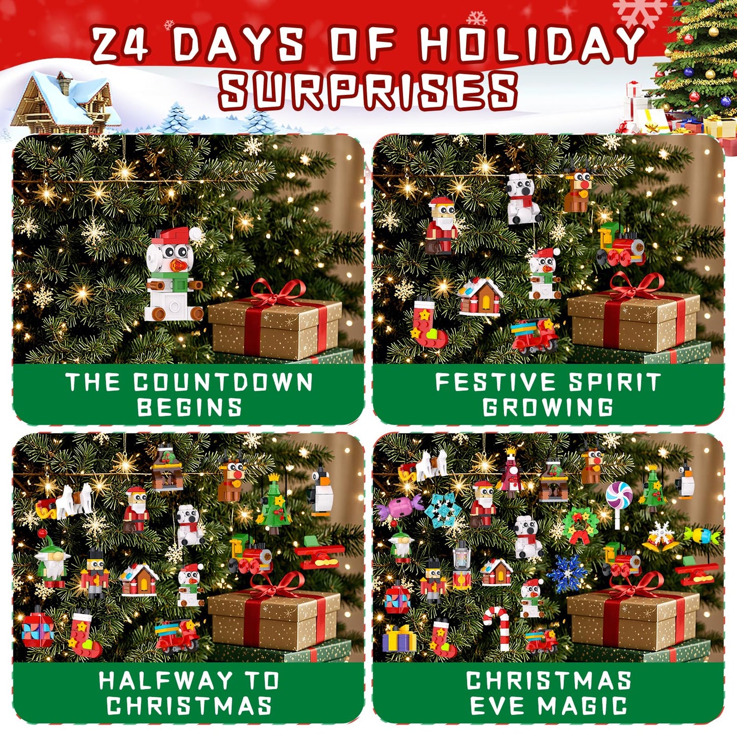 Christmas Ornaments Advent Calendar 2025 Building Block Sets, 24 Packs Xmas Tree Ornament to Build Holiday Decoration Toy Compatible with Christmas