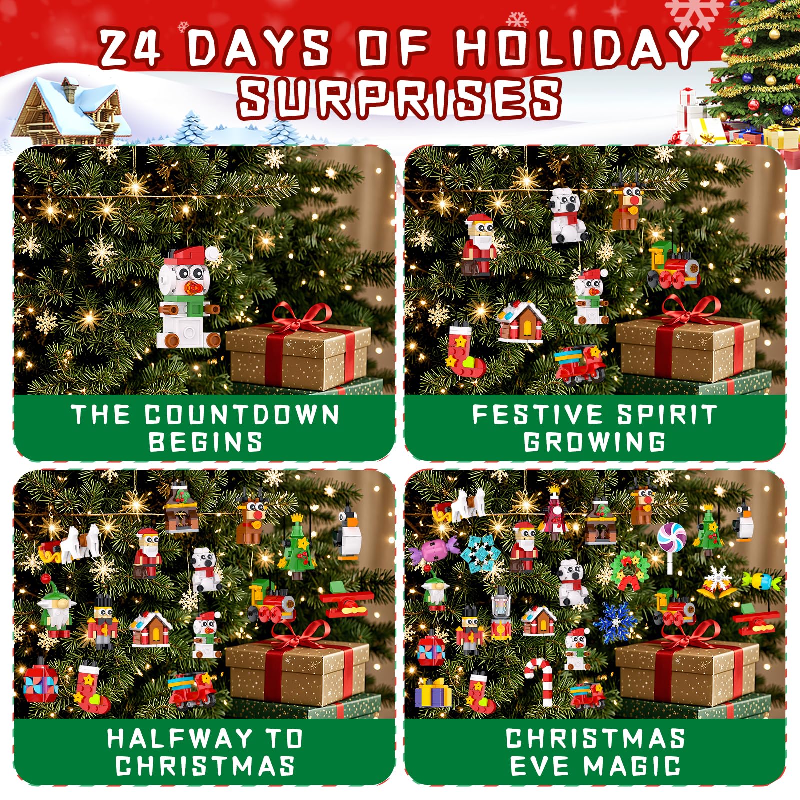 Christmas Ornaments Advent Calendar 2025 Building Block Sets, 24 Packs Xmas Tree Ornament to Build Holiday Decoration Toy Compatible with Christmas