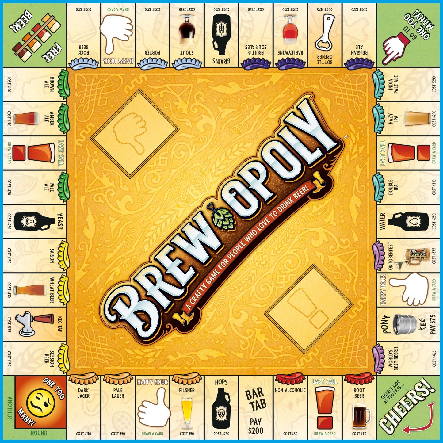 Late for the Sky Brew-Opoly Adult Beer Board Game, Opoly-Style Property Trading for 2-6 Players, Ages 21+, Party Strategy Game for Beer Lovers