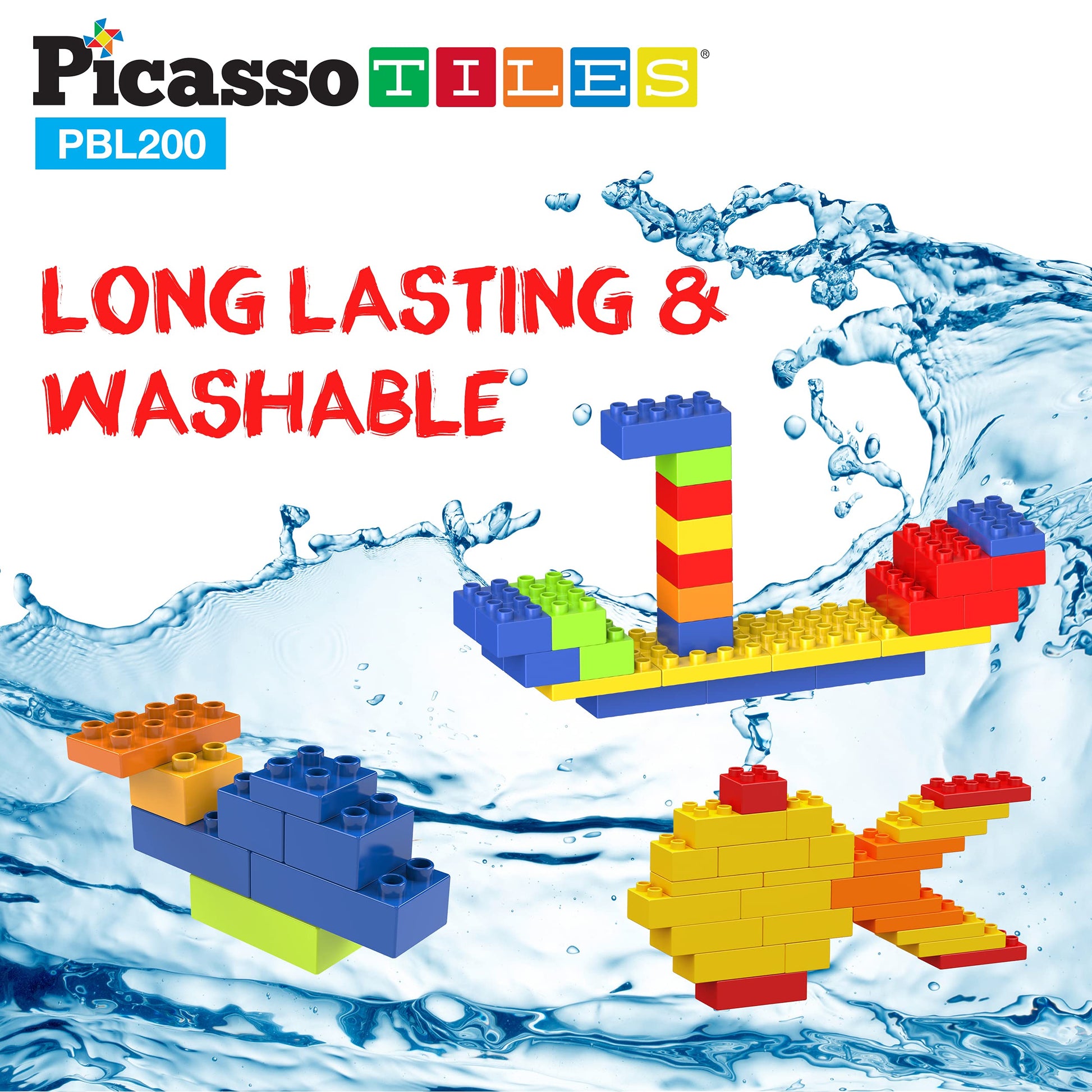 PicassoTiles 200 Piece Large Construction Brick Building Blocks STEM Bricks Toy Set Creative Learning Early Education Playset 5 Colors 4 Unique Shapes