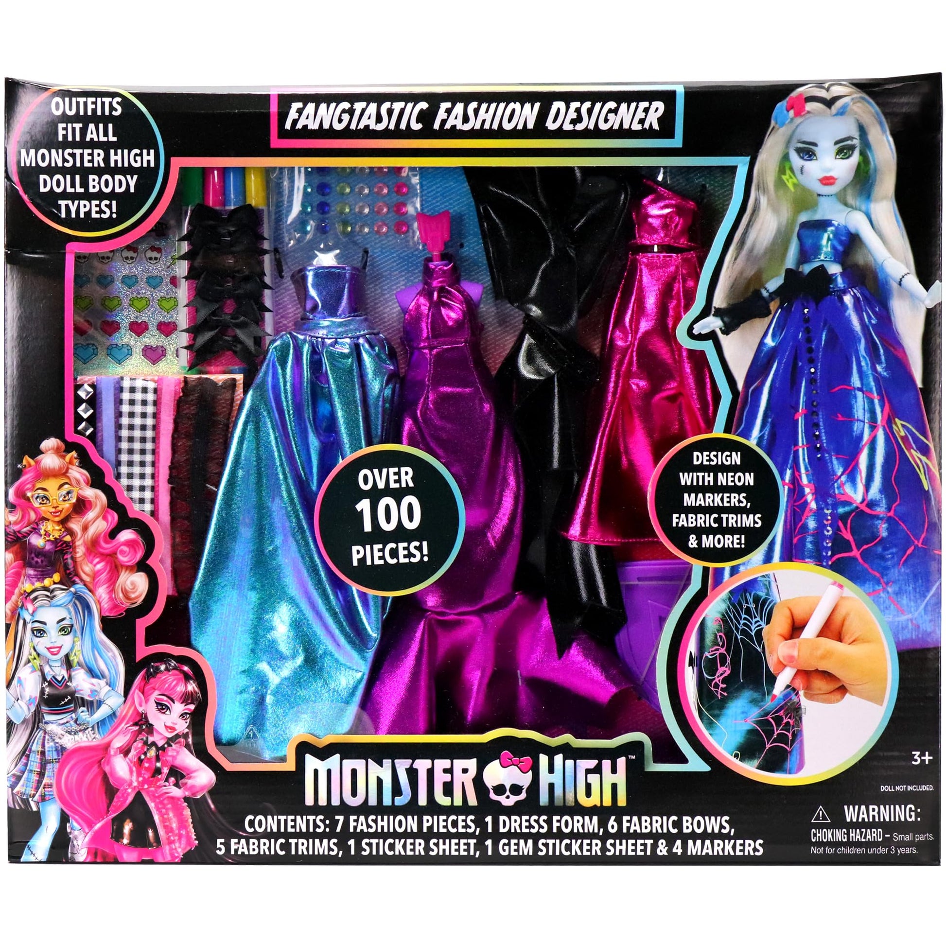 Monster High Fashion Designer Set DIY Doll Clothing Craft Kit for Kids with Stickers, Fabric, Sketchbook & Tools Creative Gift for Girls Ages 6+