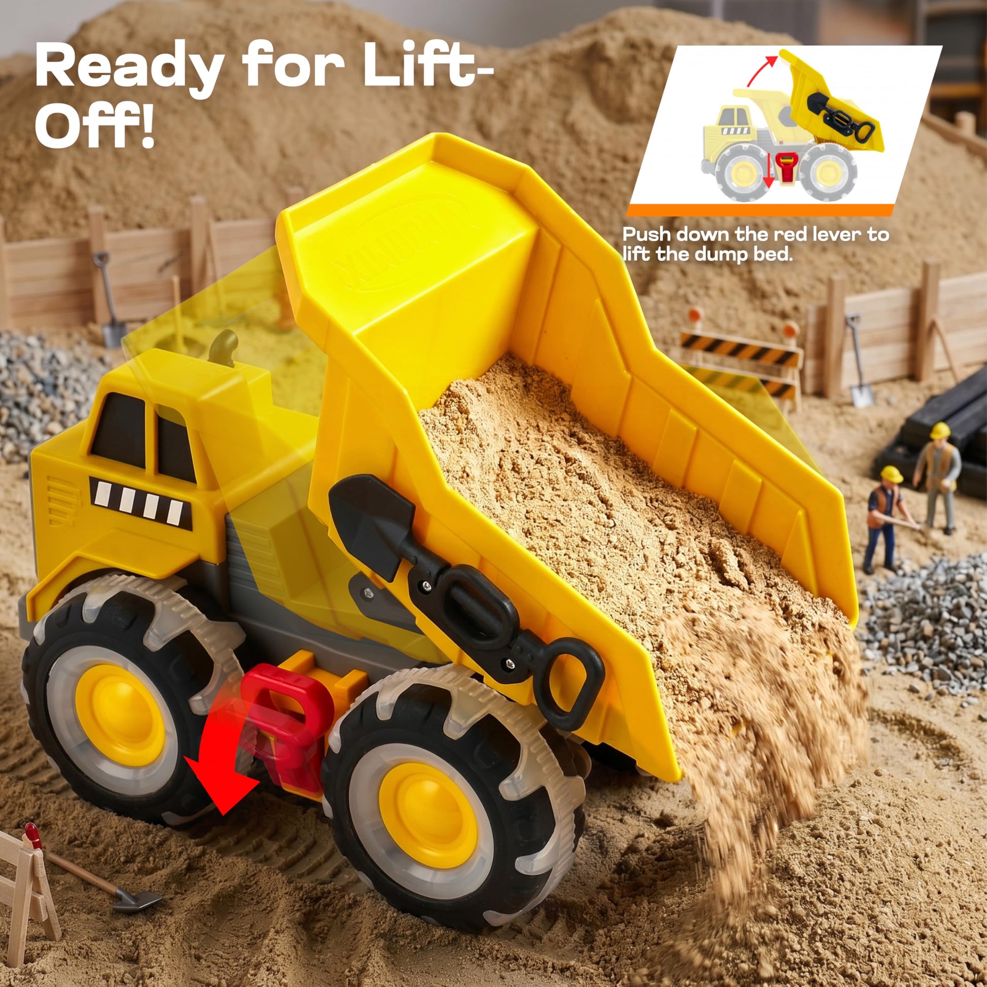 Vroomix JOVA Dump Truck for Toddlers, Construction Toys with Realistic Sounds, LED Light up Wheels, Heavy-Duty Plastic Indoor & Outdoor Beach and Sand