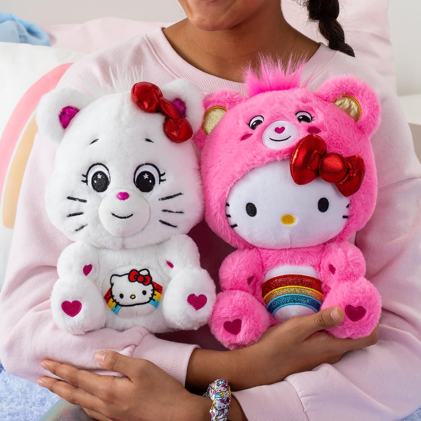 Care Bears Hello Kitty Loves Cheer Bear 10" Collectible Plush 2-Pack - Soft, Huggable Material!