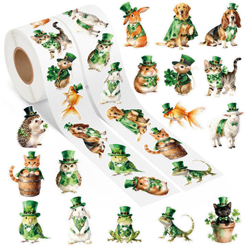 DSjuedui Easter Watercolor Animal Roll Stickers - 2000Pcs Spring Green Shamrock Dog Cat Birds Cartoon Stickers for Kids, Irish St Patrick's Day