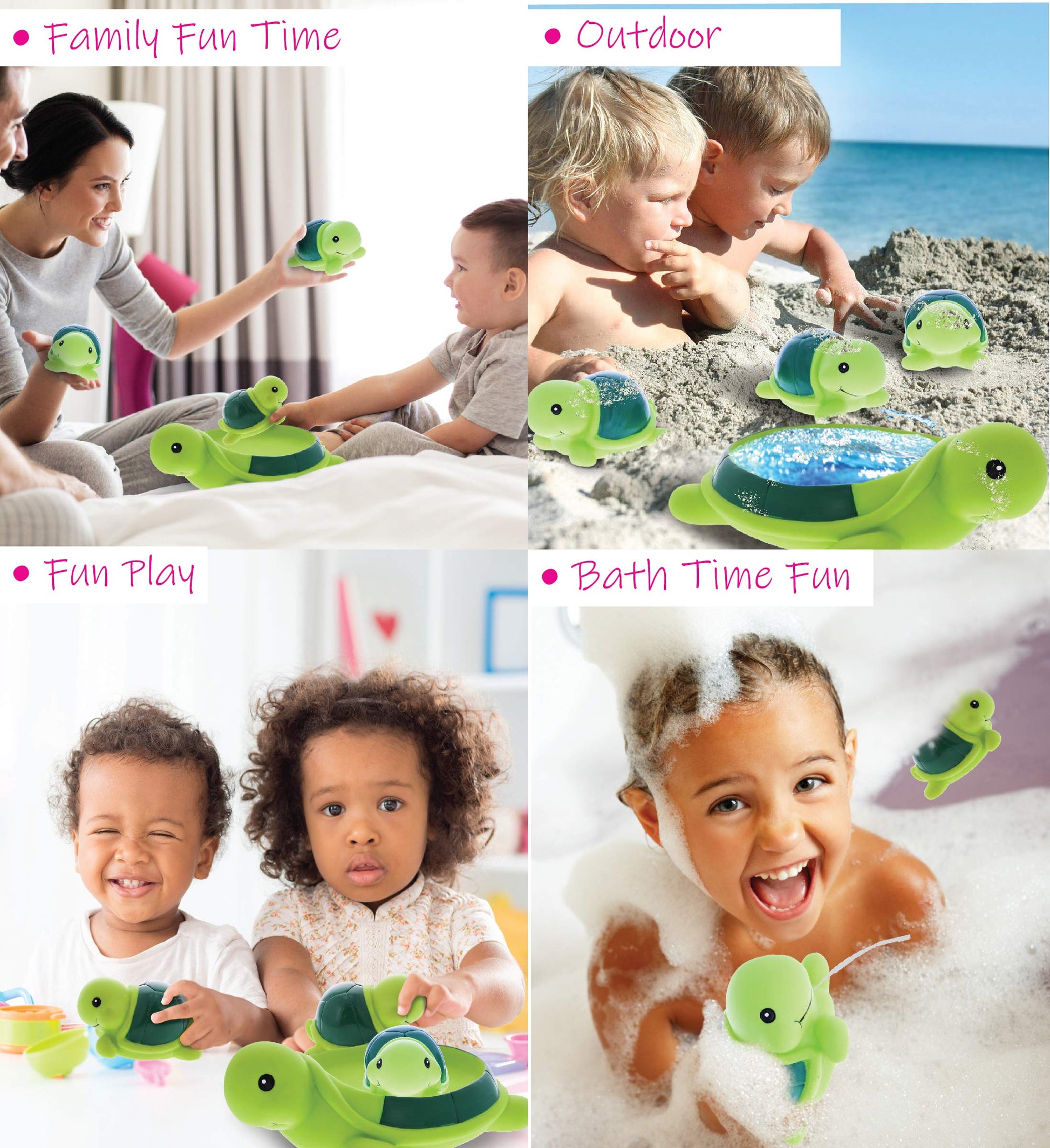 Dollibu Green Sea Turtle Family Animal Bath Squirters 4 Piece Bath Toy Set, Kids Bath Toys for Bathtime & Water Fun, Girls & Boys Floating Cute Animal