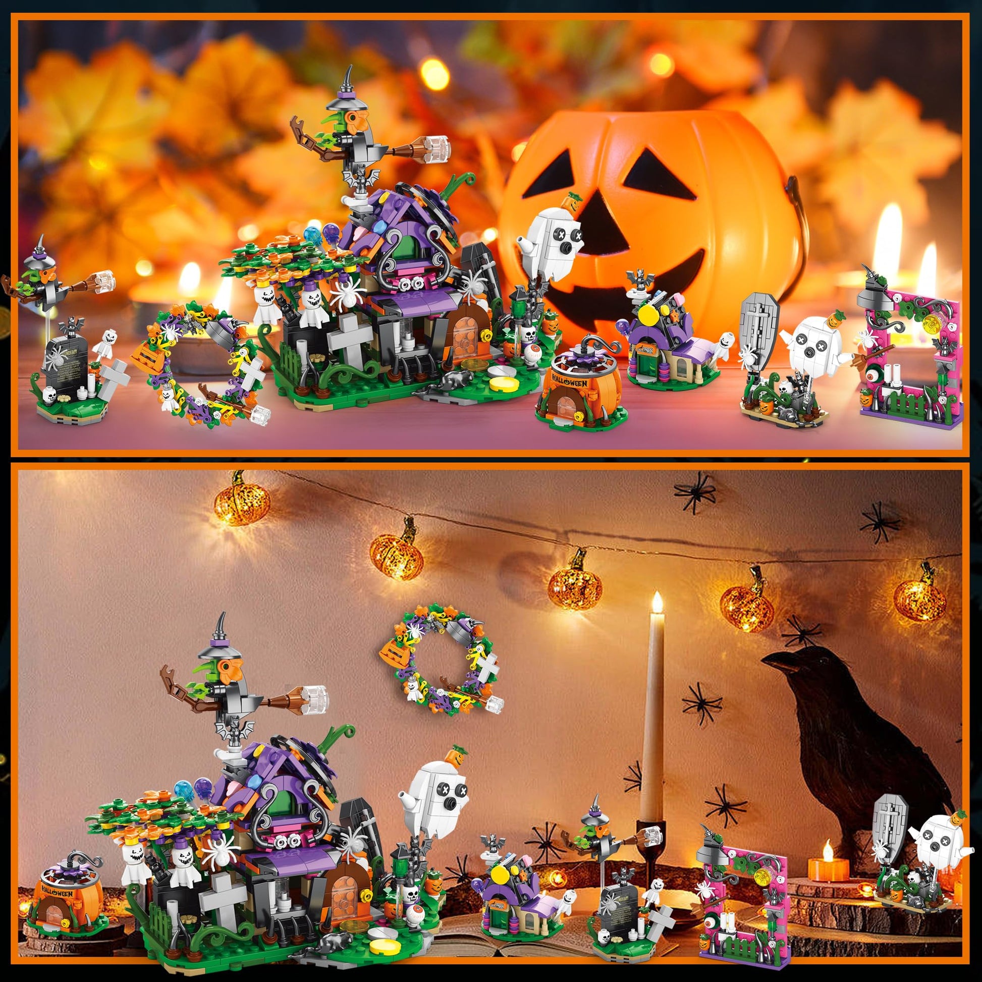 Sawaruita Halloween Haunted House Village Building Set for Kids -Halloween Toys Ghost Pumpkin Building Kit for Kids Party Favors for Goodie Bags