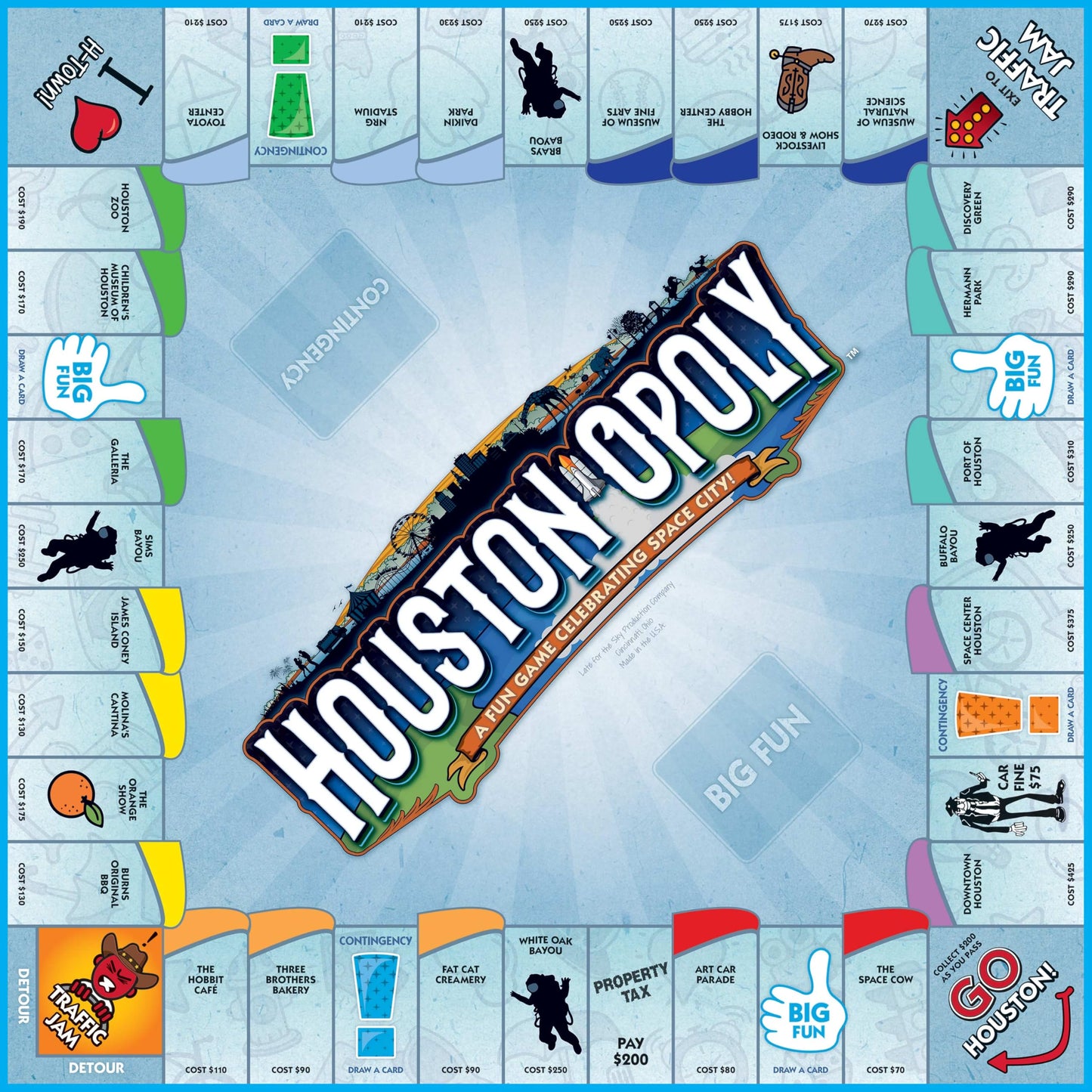 Late for the Sky Houston-Opoly Property Trading Board Game - Houston Landmarks, Family Strategy Game for Adults & Kids, 2-6 Players, City-Building