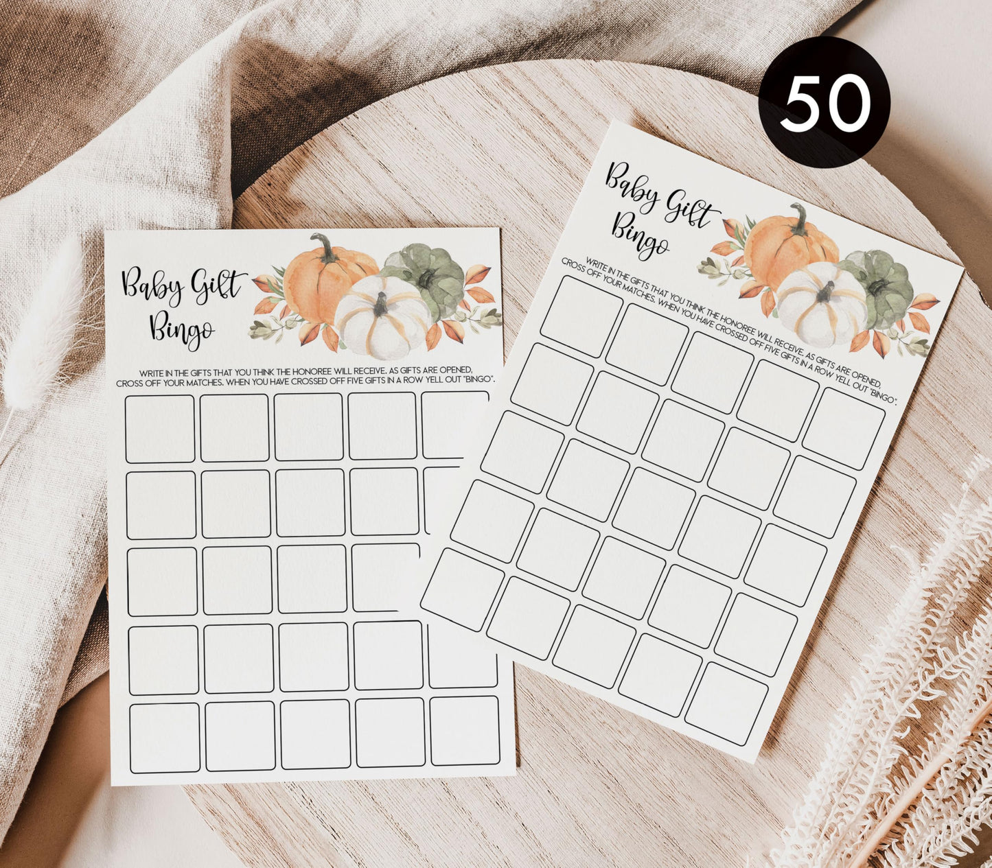 All Ewired Up 50 Bingo (50-Cards) Fun Baby Shower Game Activity, Gift, Gender Neutral Boy or Girl, Pumpkin, Autumn, Fall