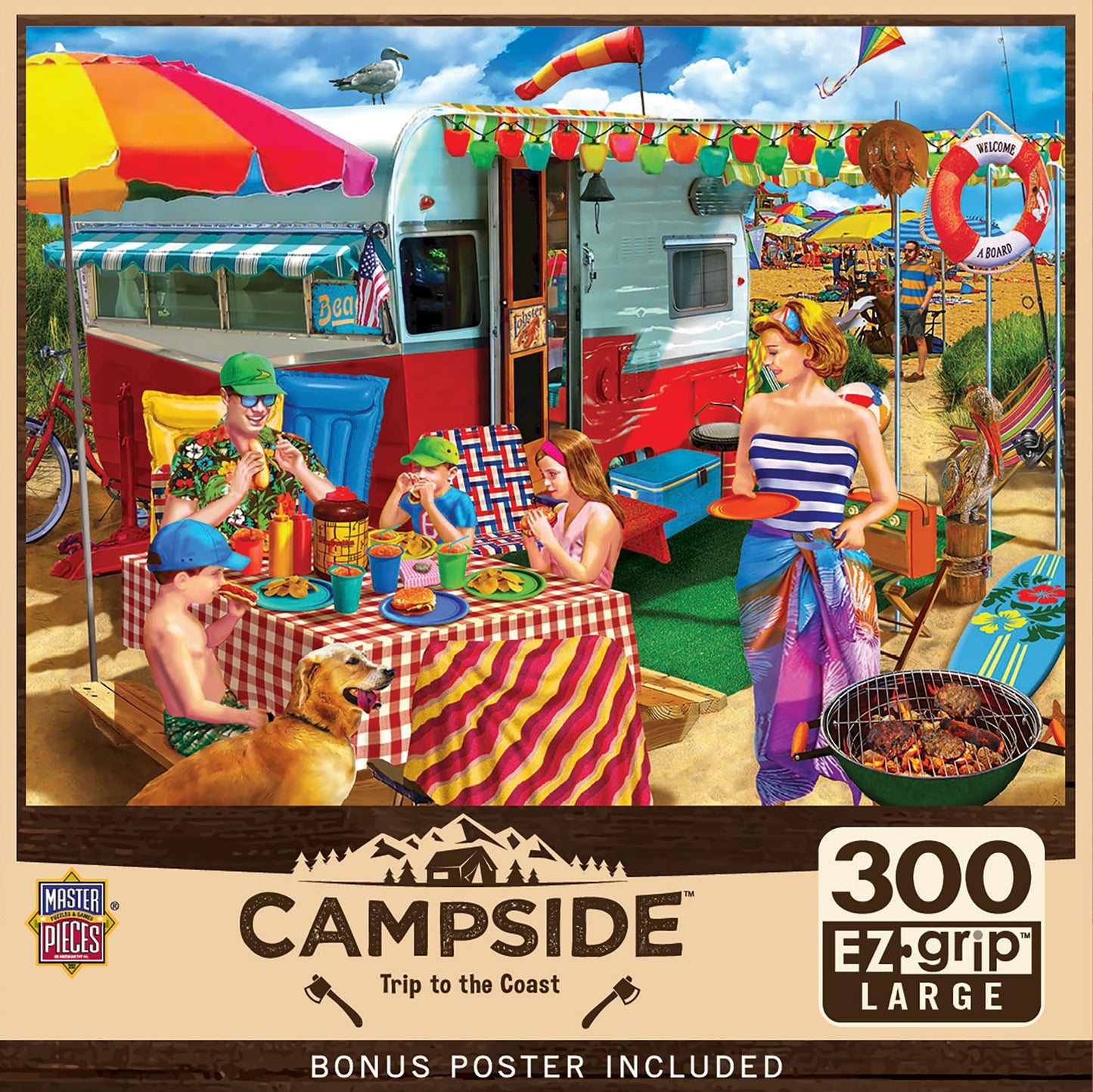 MasterPieces - 300 Piece Jigsaw Puzzle, Large EZ Grip Shapes, Trip to The Coast, Fun for Adults, Seniors, Family, Kids, Non-Glare Finish, 18"x24"