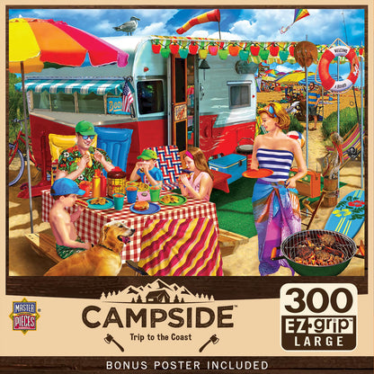 MasterPieces - 300 Piece Jigsaw Puzzle, Large EZ Grip Shapes, Trip to The Coast, Fun for Adults, Seniors, Family, Kids, Non-Glare Finish, 18"x24"