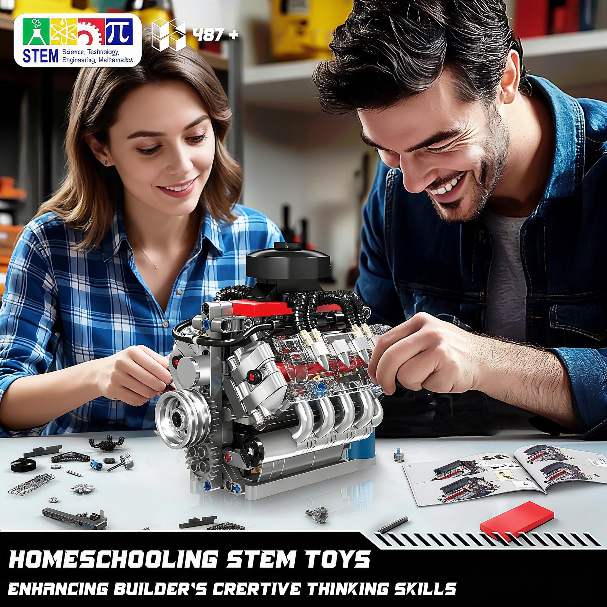 Mould King 10171 V8 Engine Model Kit, Mini V8 Engine Kits that Runs, Build Your Own Car Model Engine with Motor, Collectible Building Blocks
