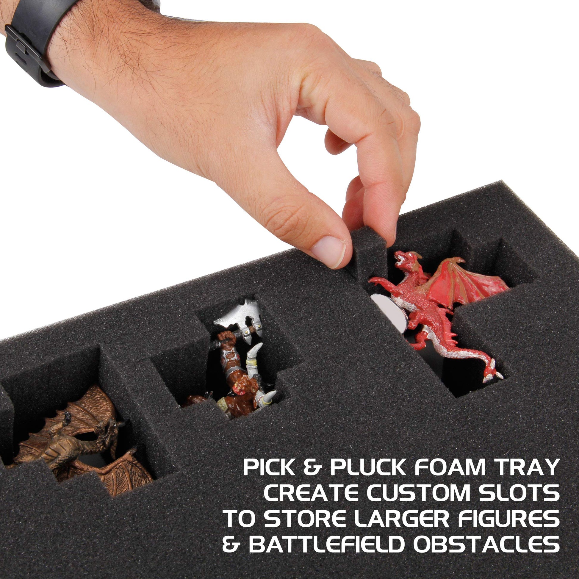ENHANCE Portable Miniature Figure Storage & Carrying Case - 4 Foam Layers fits 108 Infantry Minis & Pick & Pluck for Large Figures - Book Sleeve & 2