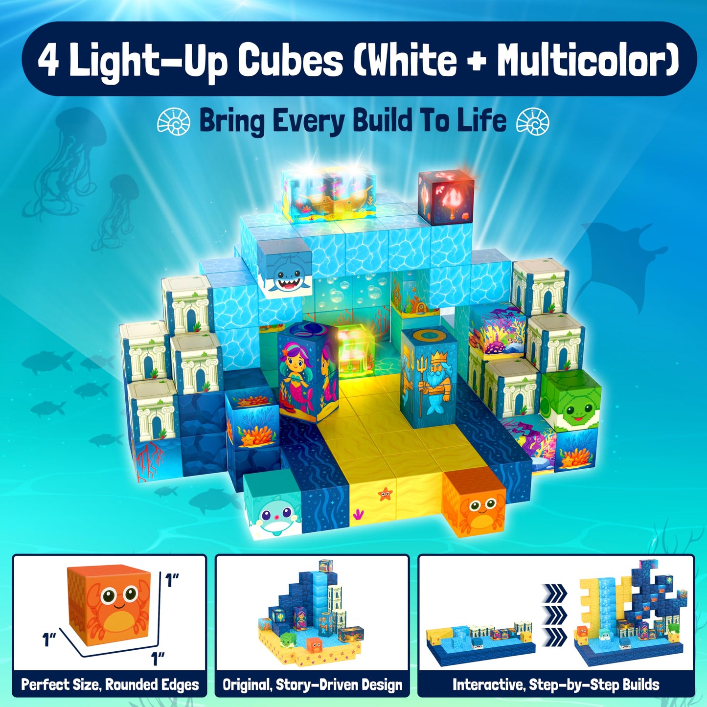 Zuvvo 120 PCS Light Up Magnetic Building Blocks for Kids - 1 Inch Magnet Cubes for Kids 3 4 5 6 7 8+, STEM Montessori Educational Toys, Sensory