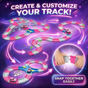 168 PCS Pink Magic Bendable Race Track Toy, Snap Together Create a Road Flexible Track Car Set for Toddlers, Kids, Boys, and Girls
