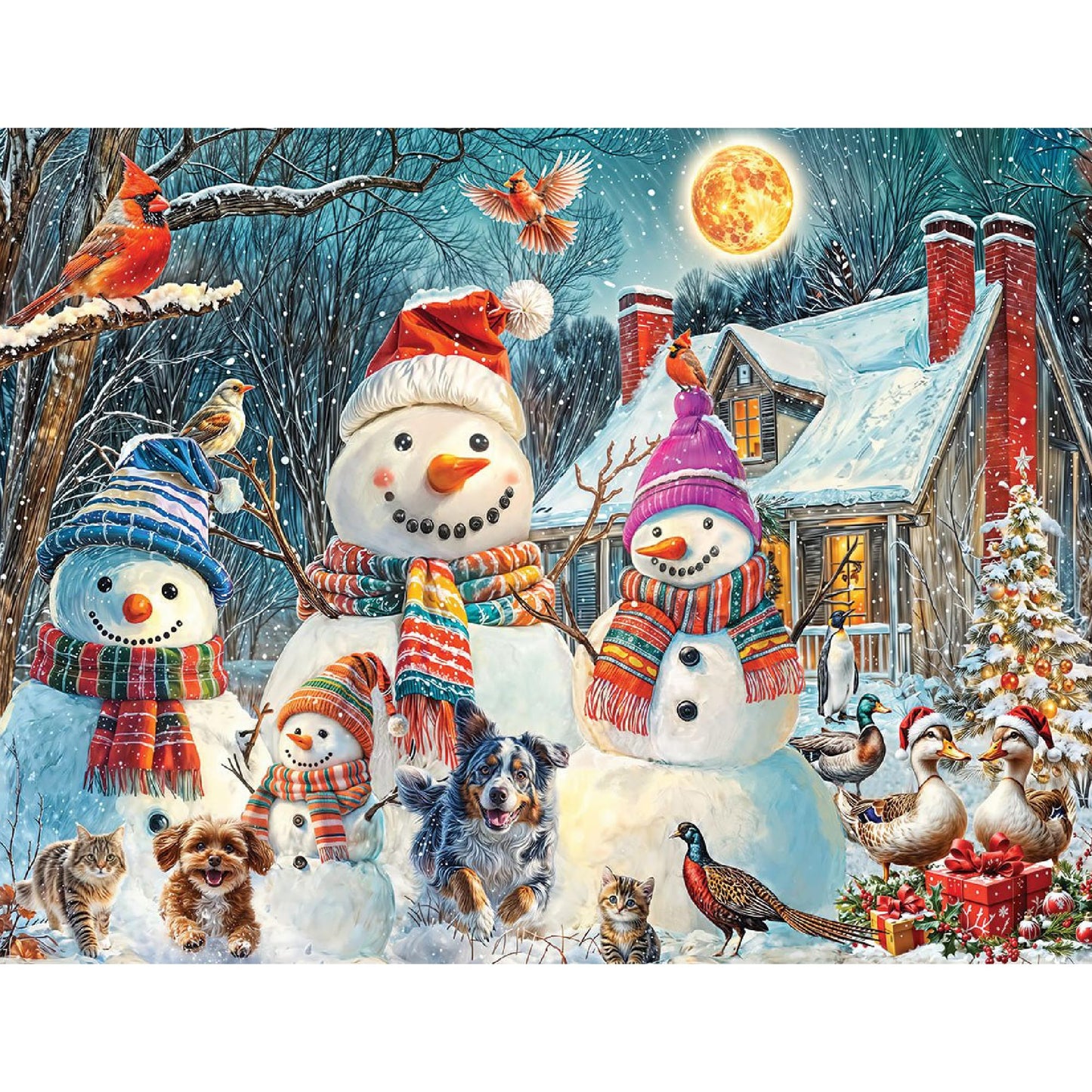 White Mountain 300 Piece Jigsaw Puzzle Winter Christmas, Frosty & Friends