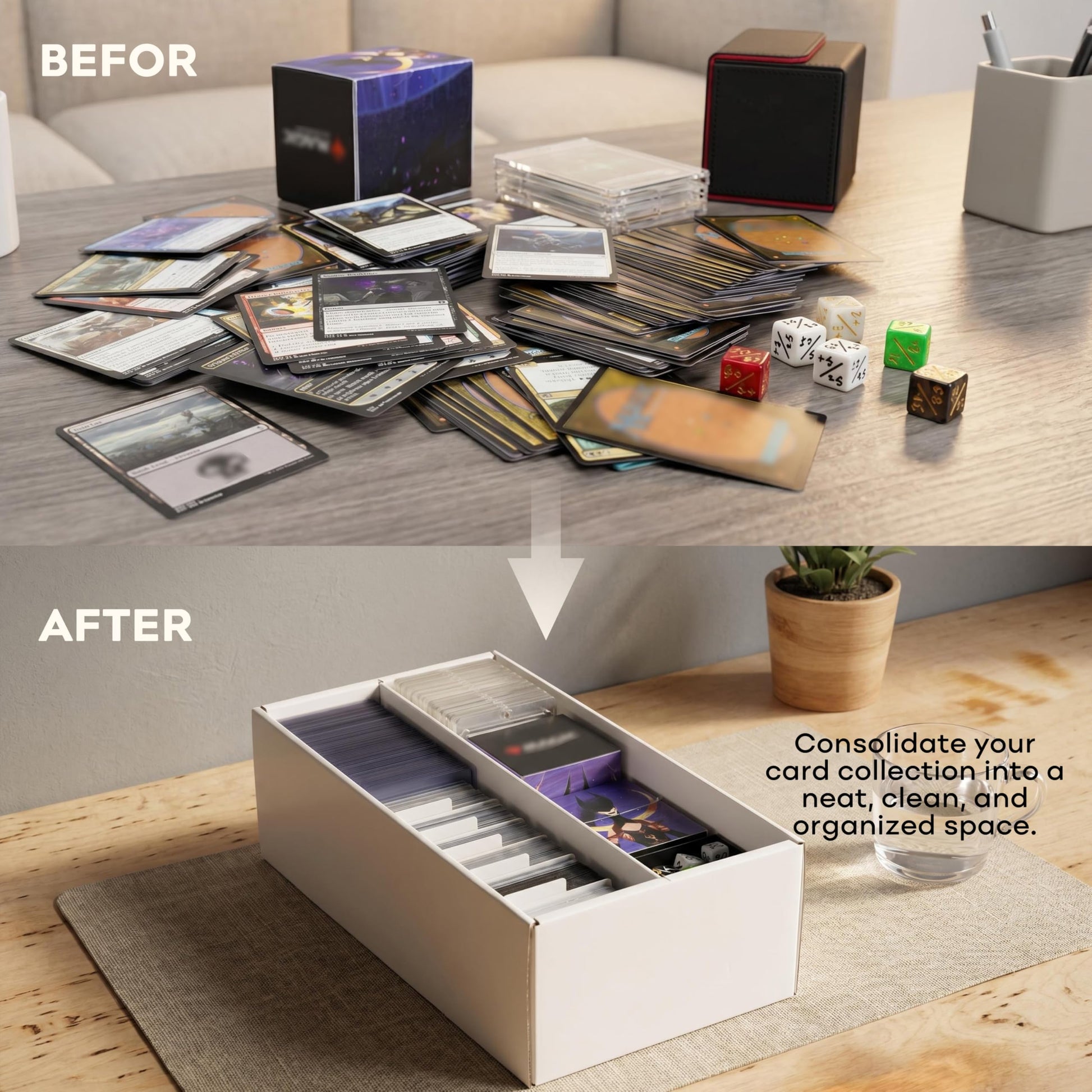 Toupeone Trading Card Storage Box for MTG TCG Sports Card Collection, 2 Row Cardboard Top loader Storage Box, Bulk Card Storage, 2 Sets