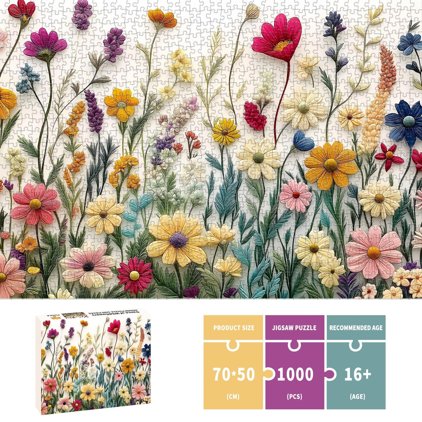 Puzzles for Adults 1000 Pieces, Wildflower Jigsaw Puzzles - Dance of Wildflowers, Impossible Wildflower Puzzle for Seniors Families, 27.56 x 19.69