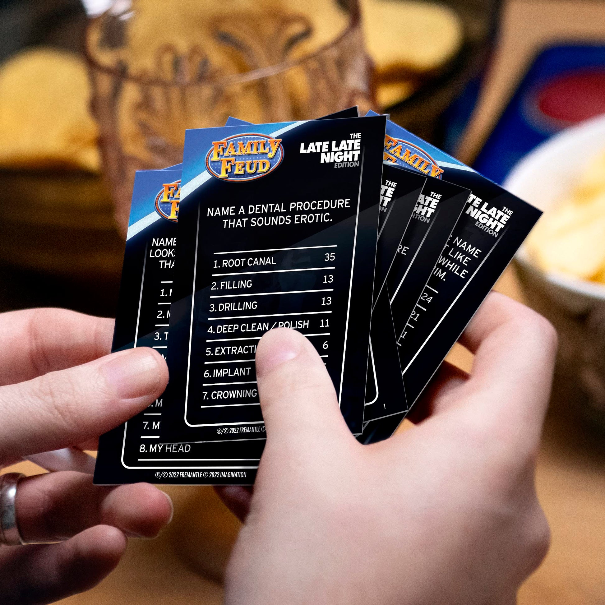 Family FEUD Late Late Night Edition Card Game, Anything but Family-Friendly, 400 Naughty Survey Questions, Complementary App with Sound Effects from