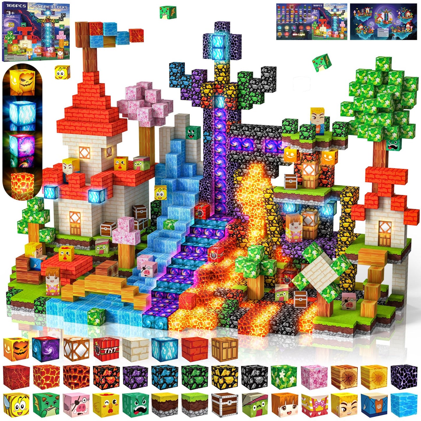 Mzyxxel Magnetic Blocks 100 PCS with Light UP Magnetic Building Blocks, 3+ STEM Montessori Sensory Toys, Magnetic Cube for for 3 4 5 6 7 8 9 10 11 12
