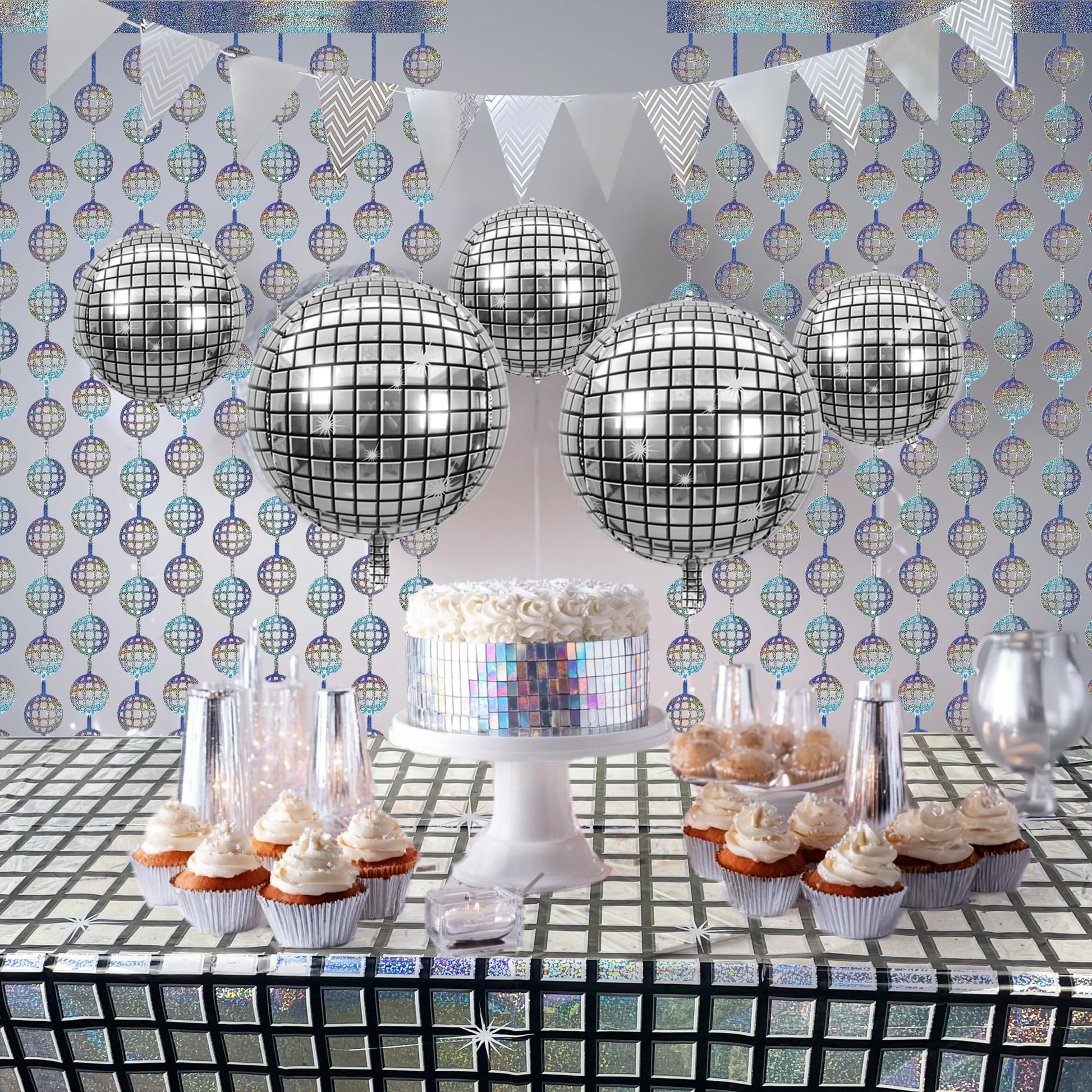 12PCS Disco Party Decorations Supplies Sequin Backdrop Disco Ball Women Men 60s 70s Birthday Party Decorations Tablecloth 2PCS Silver Foil Fringe
