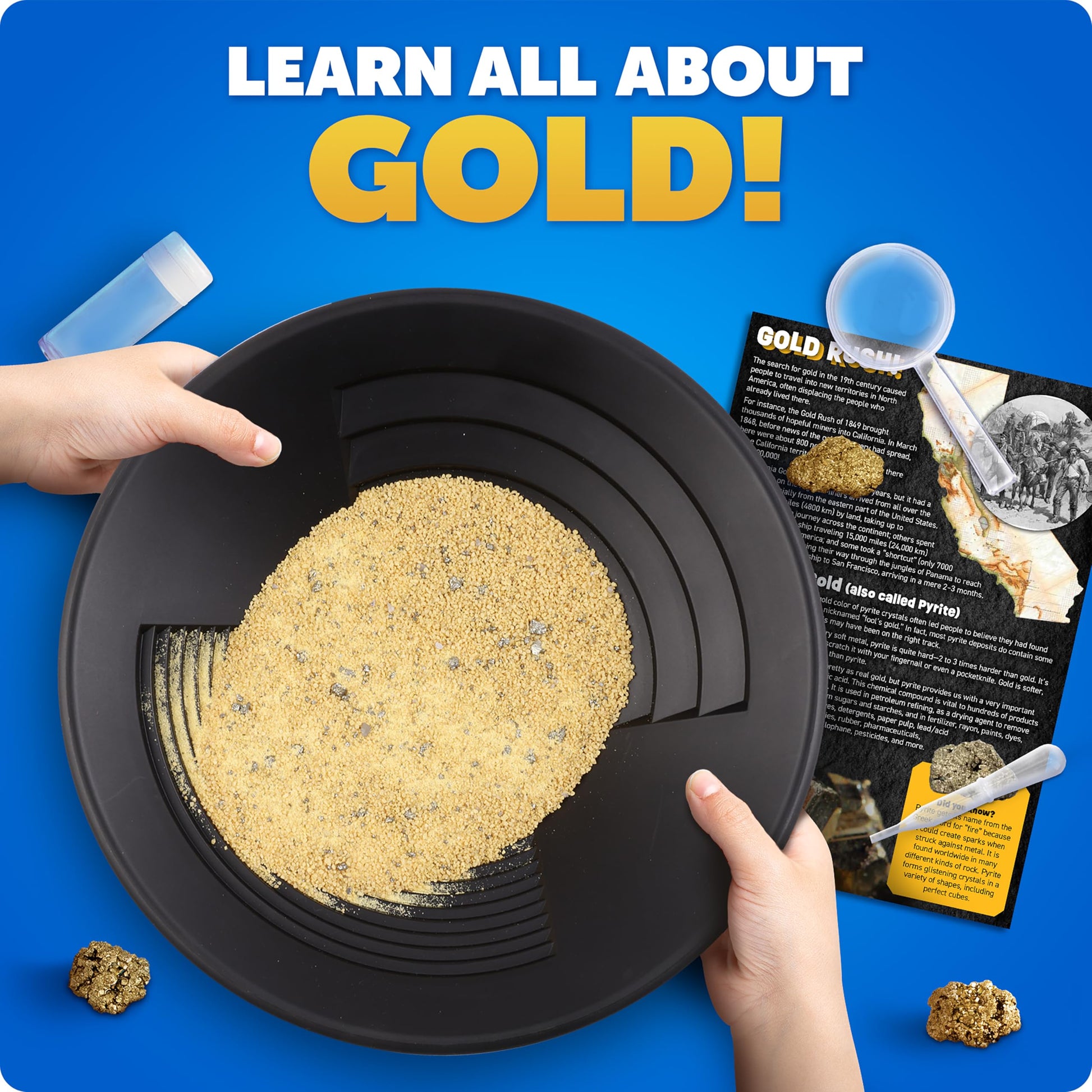 Blue Marble Gold Panning Kit with Real Pyrite Pay Dirt Activity for Kids